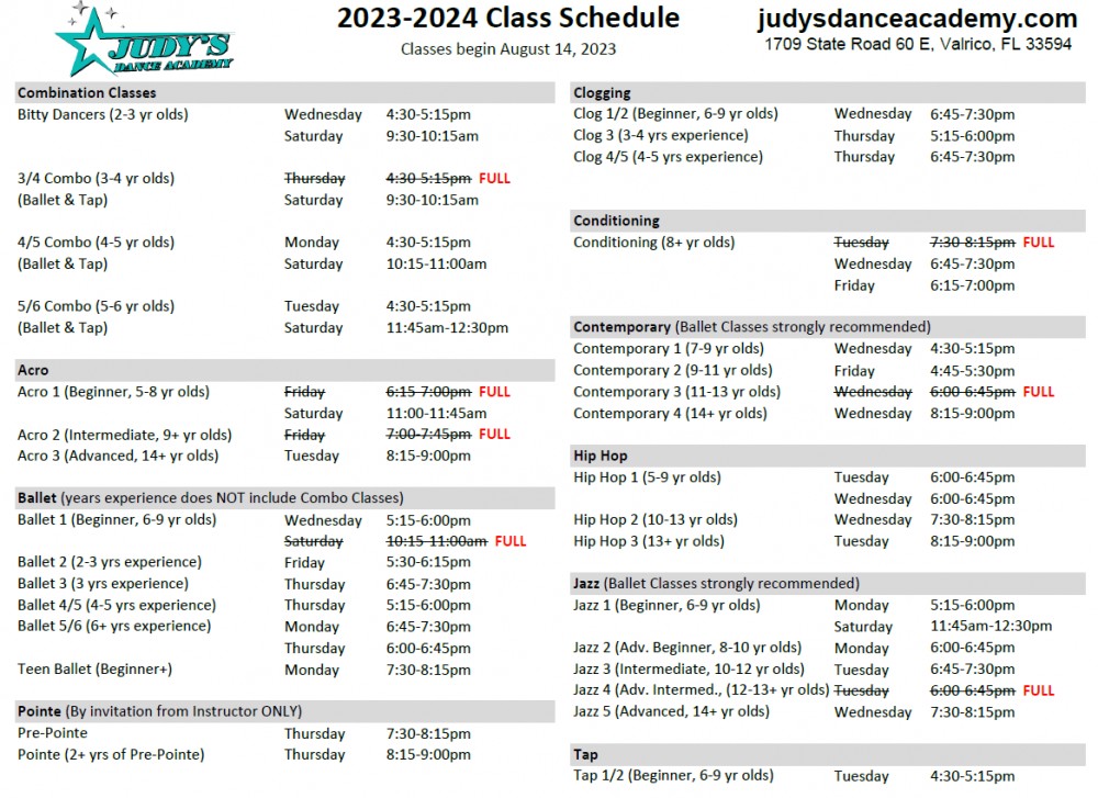 J-Motion Dance Academy — Schedule